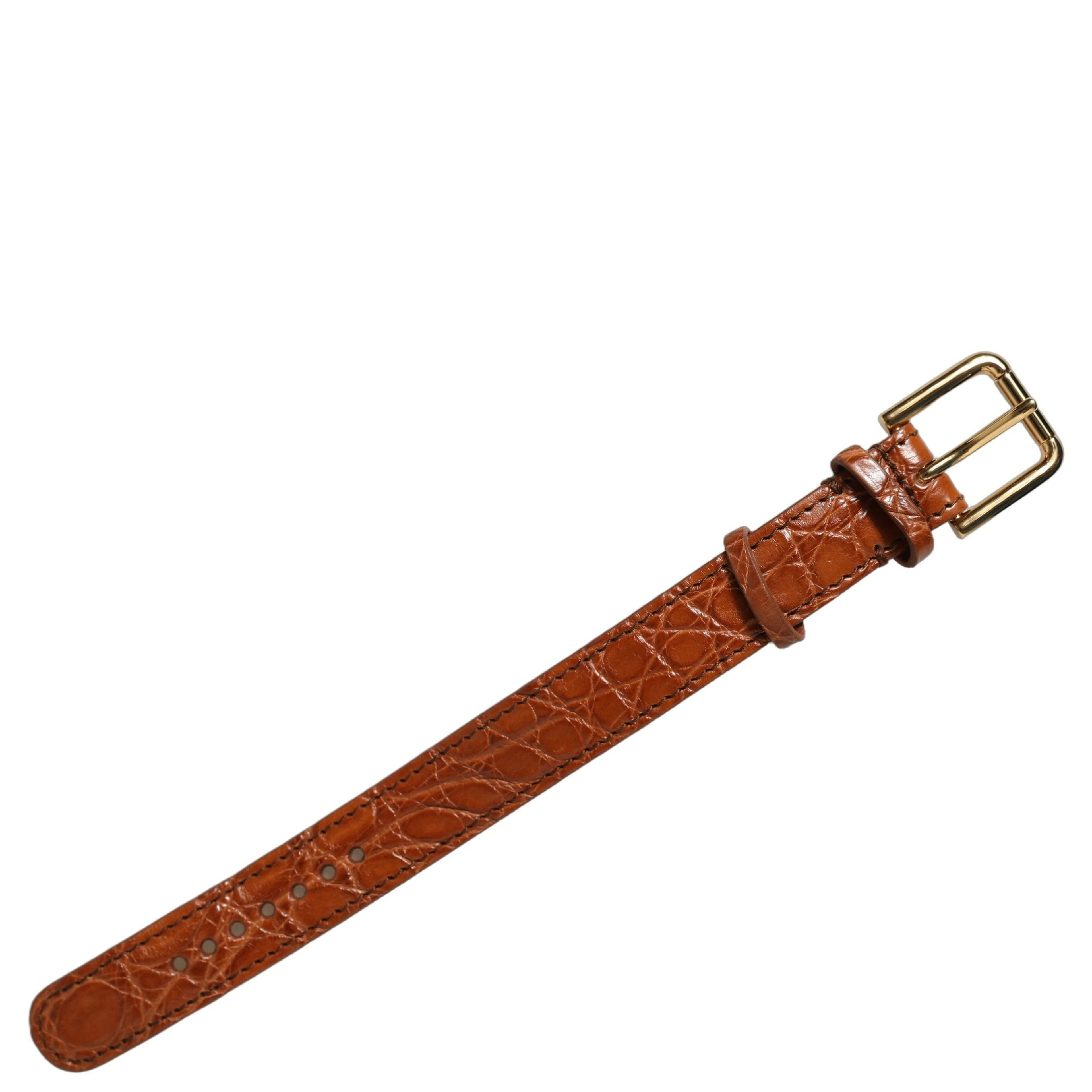 Brown Textured Leather Gold Buckle Belt Strap Bracelet