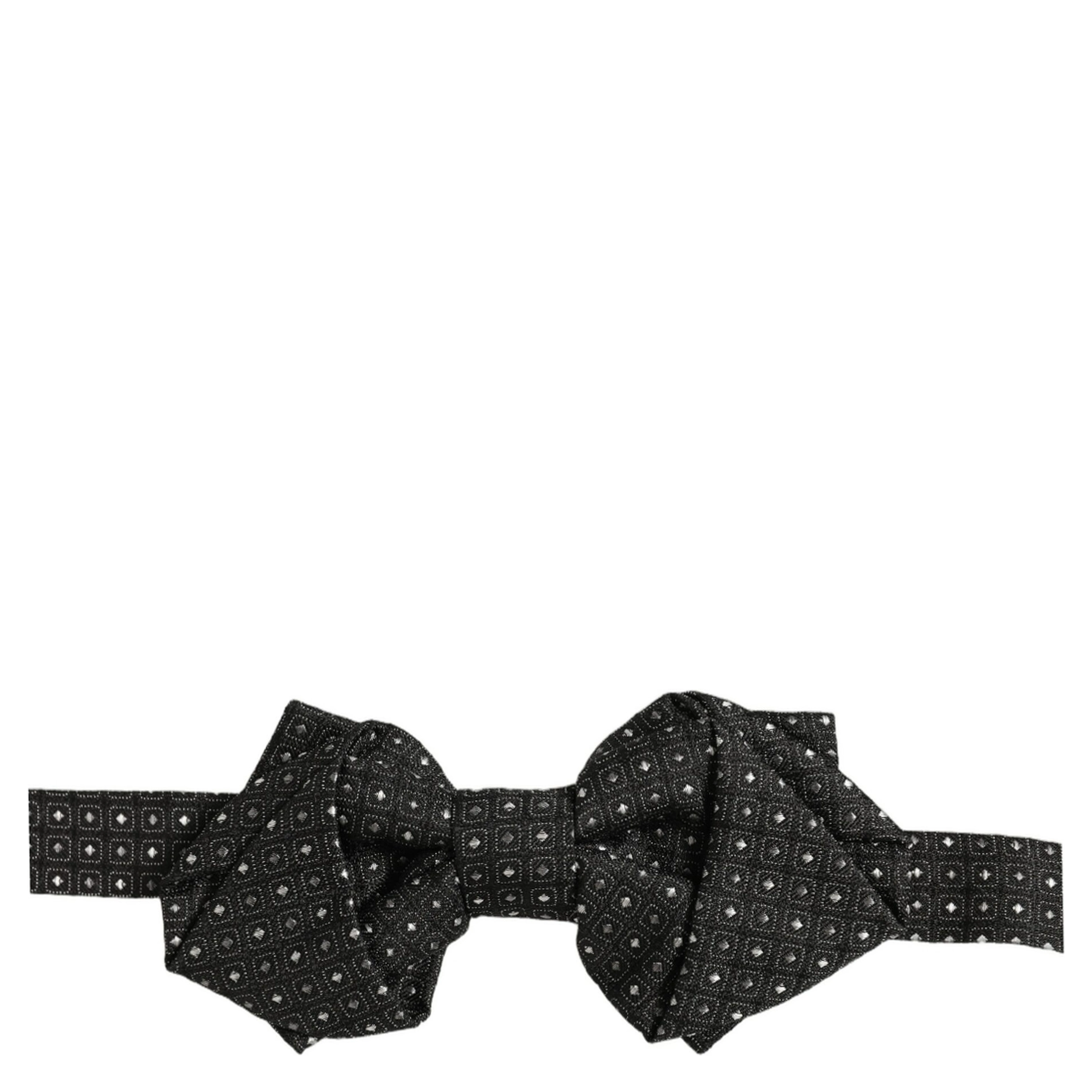Men Black Polka Dot Silk Adjustable Neck Papillon Bow Tie