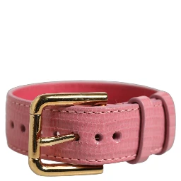 Pink Textured Leather Gold Buckle Belt Strap Bracelet