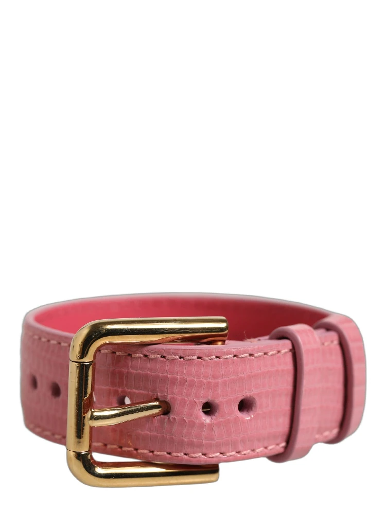 Pink Textured Leather Gold Buckle Belt Strap Bracelet alternative