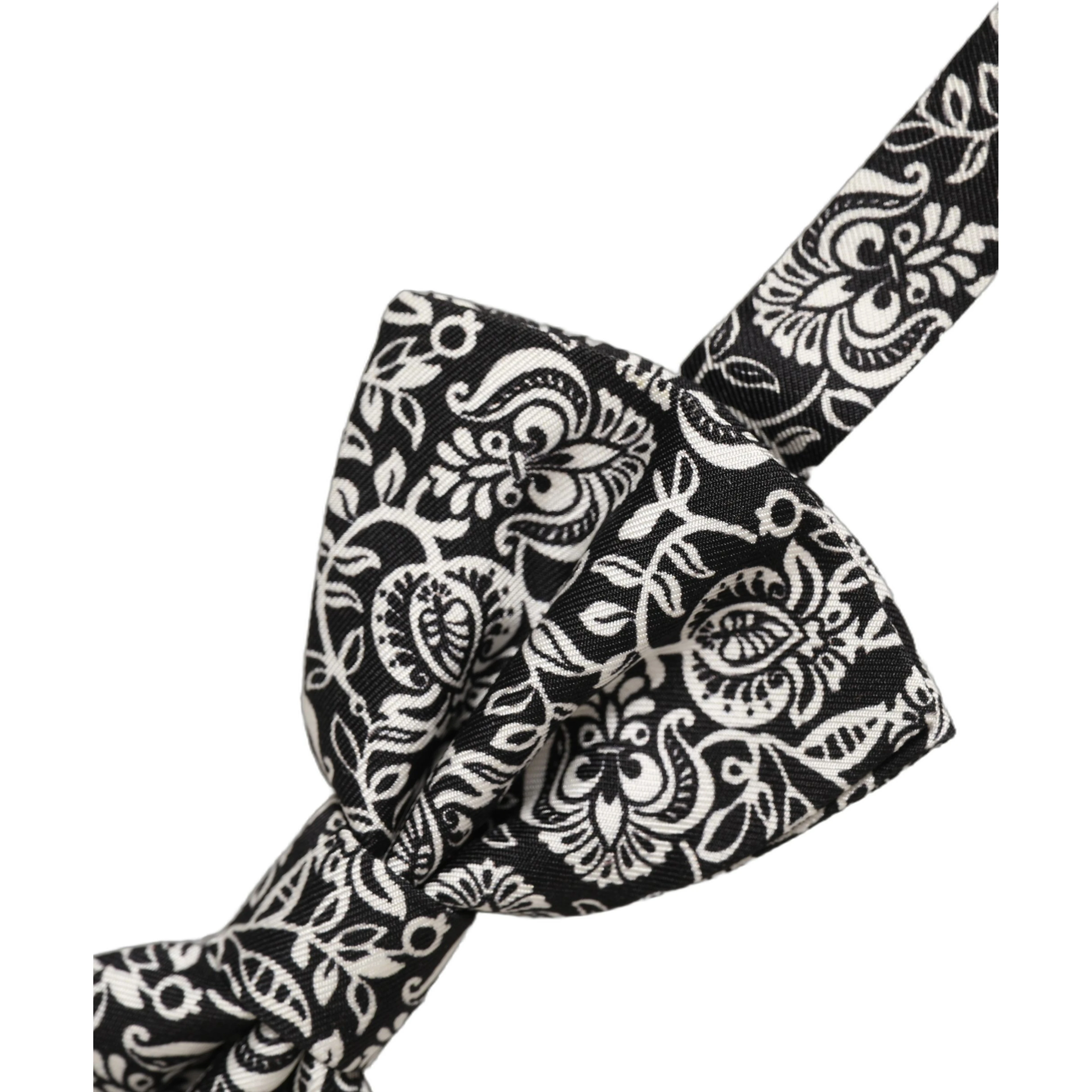 Tie Black White Paisley Silk Adjustable Neck Papillon Bow