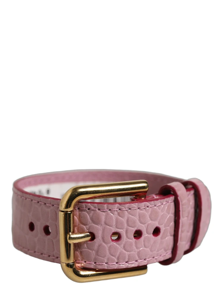 Pink Embossed Leather Gold Buckle Belt Strap Bracelet