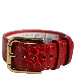 Red Embossed Leather Gold Buckle Belt Strap Bracelet