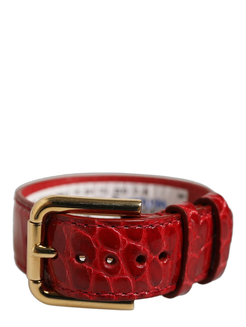 Red Embossed Leather Gold Buckle Belt Strap Bracelet
