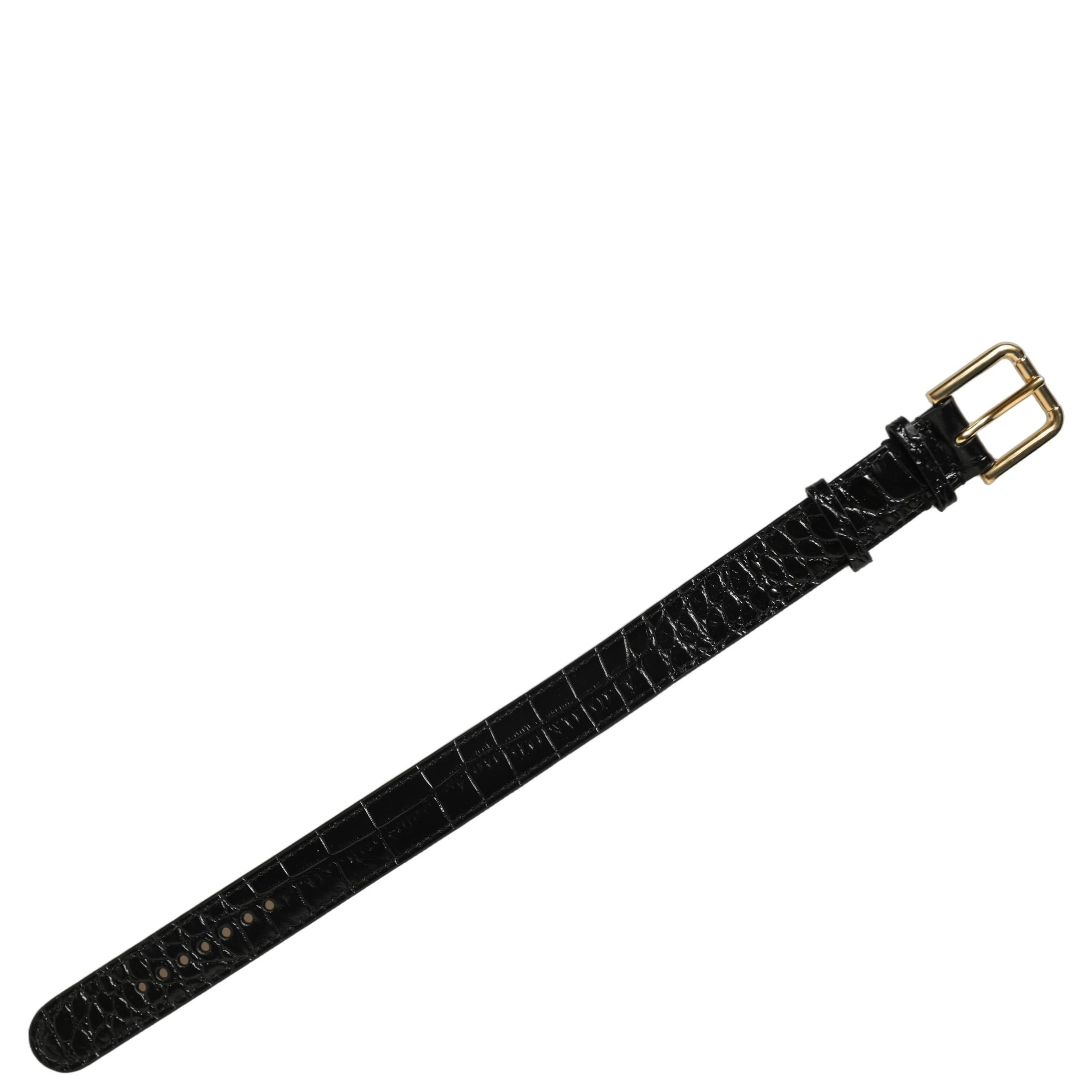 Black Textured Leather Gold Buckle Belt Strap Bracelet