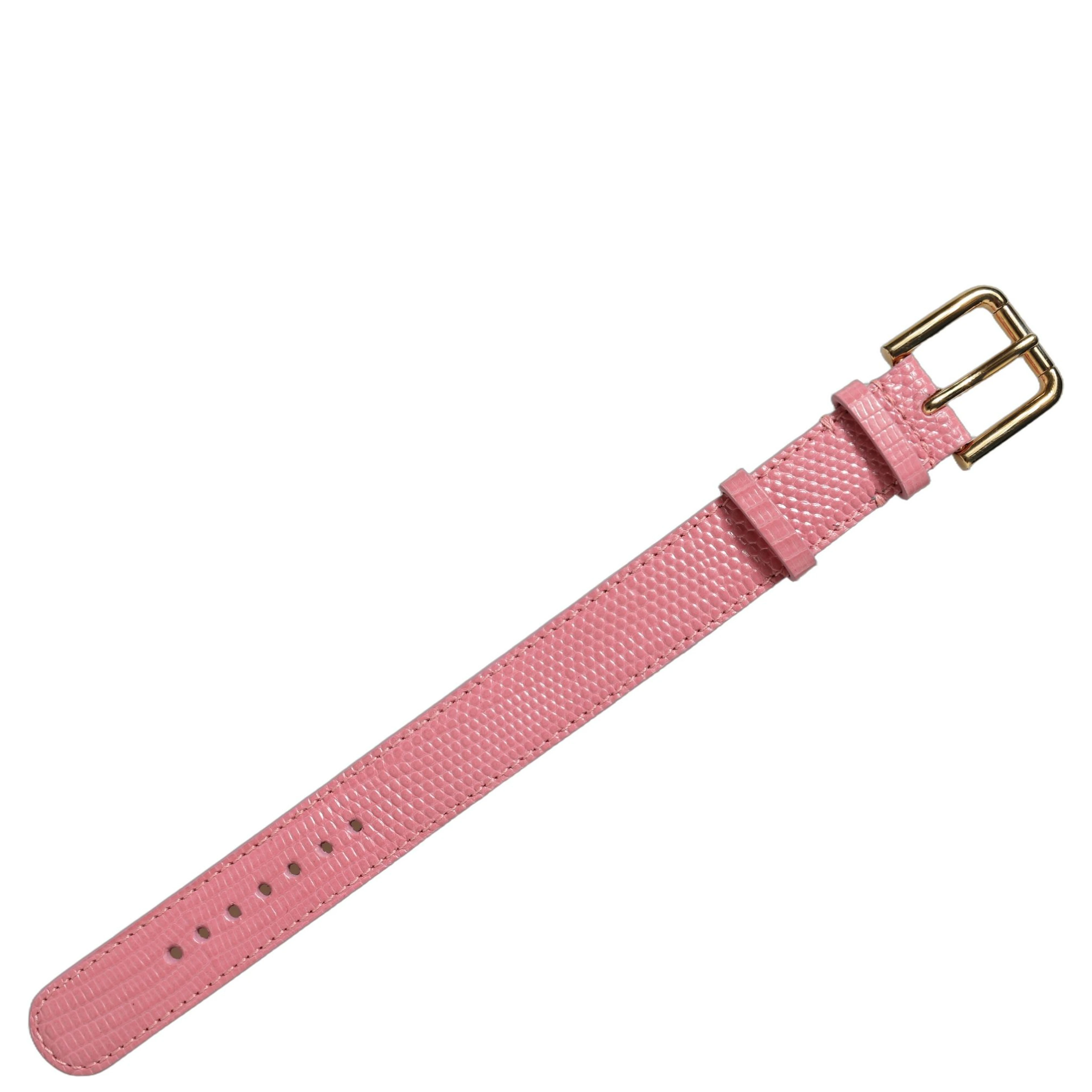 Pink Textured Leather Gold Buckle Belt Strap Bracelet