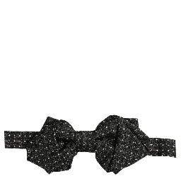 Men Black Polka Dot Silk Adjustable Neck Papillon Bow Tie