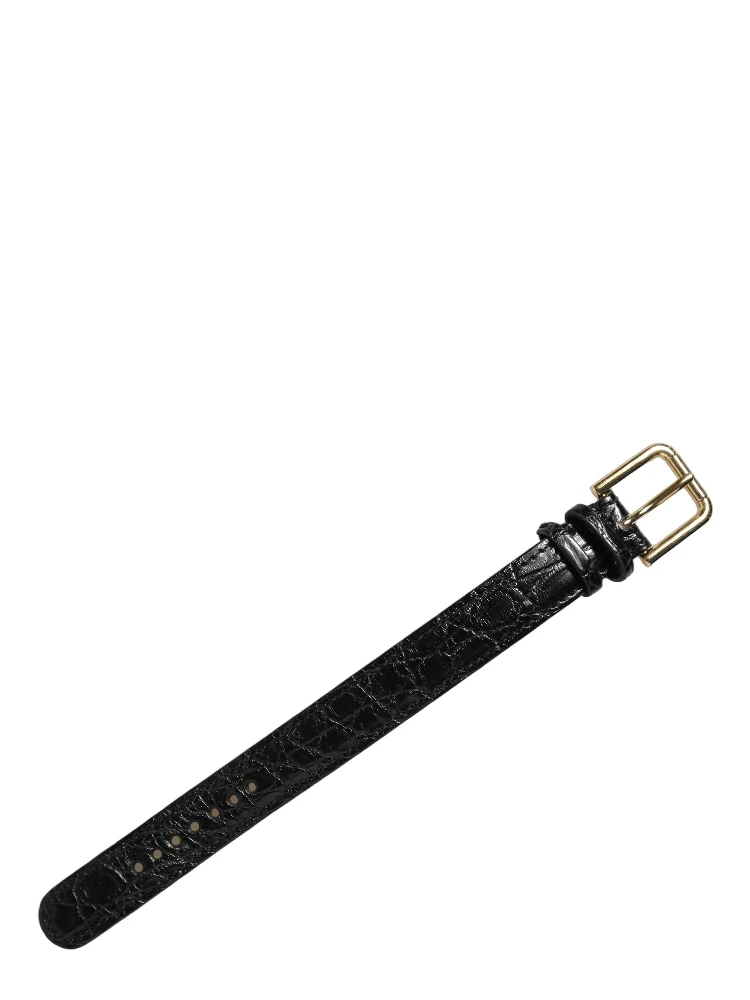 Black Textured Leather Gold Buckle Belt Strap Bracelet alternative