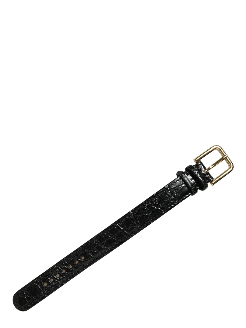 Black Textured Leather Gold Buckle Belt Strap Bracelet