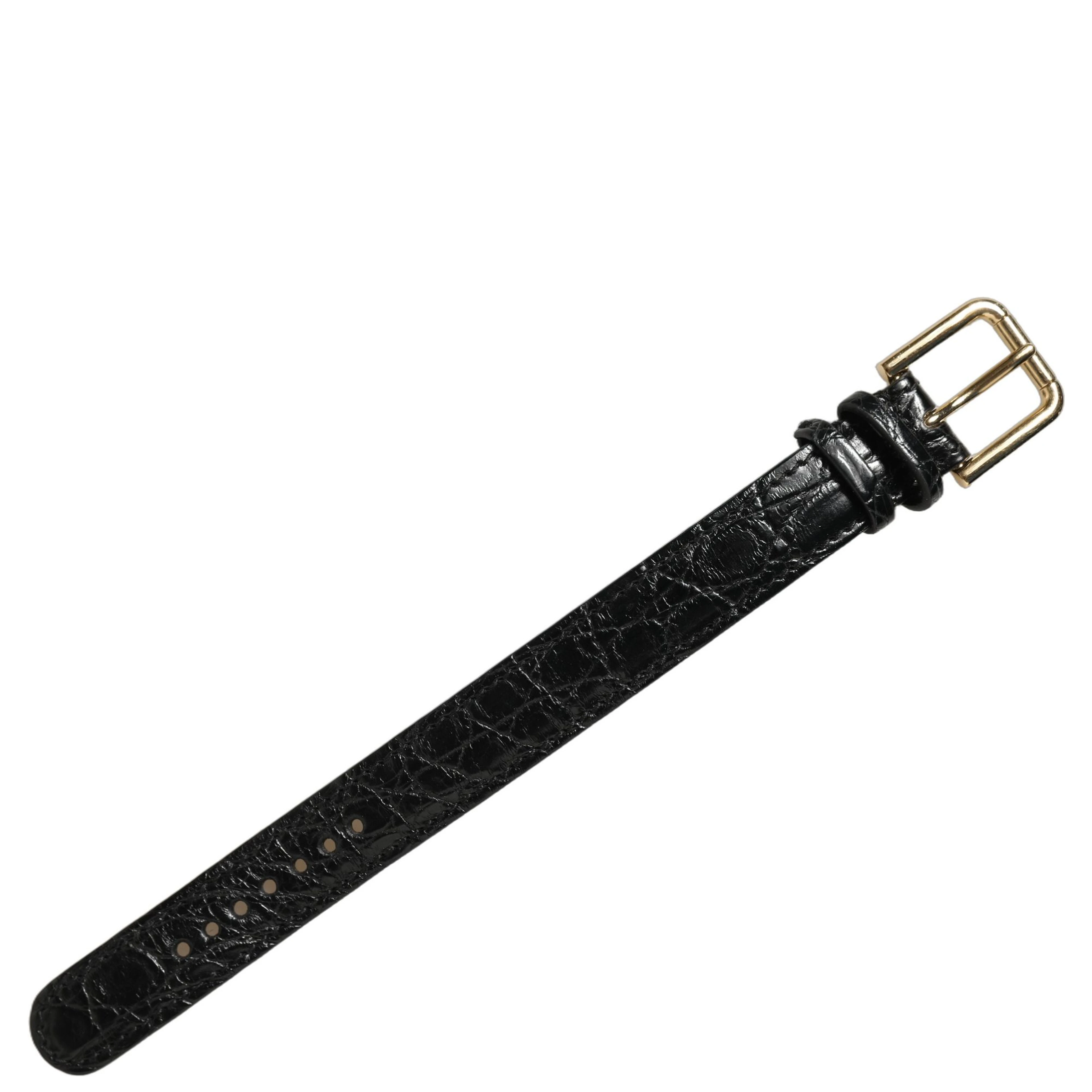 Black Textured Leather Gold Buckle Belt Strap Bracelet