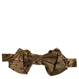 Men Brown Polka Dot Silk Adjustable Neck Papillon Bow Tie