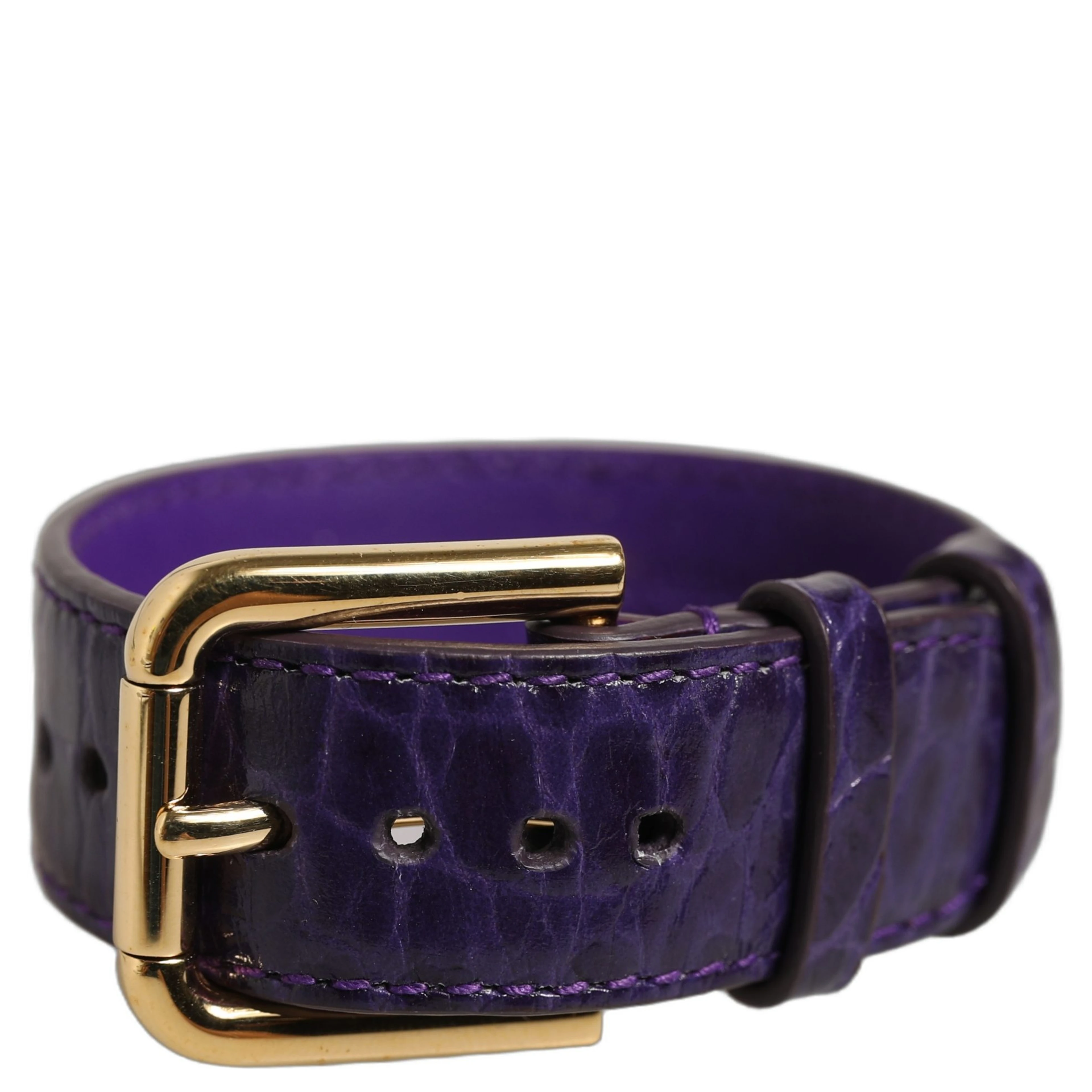 Violet Embossed Leather Gold Buckle Belt Strap Bracelet