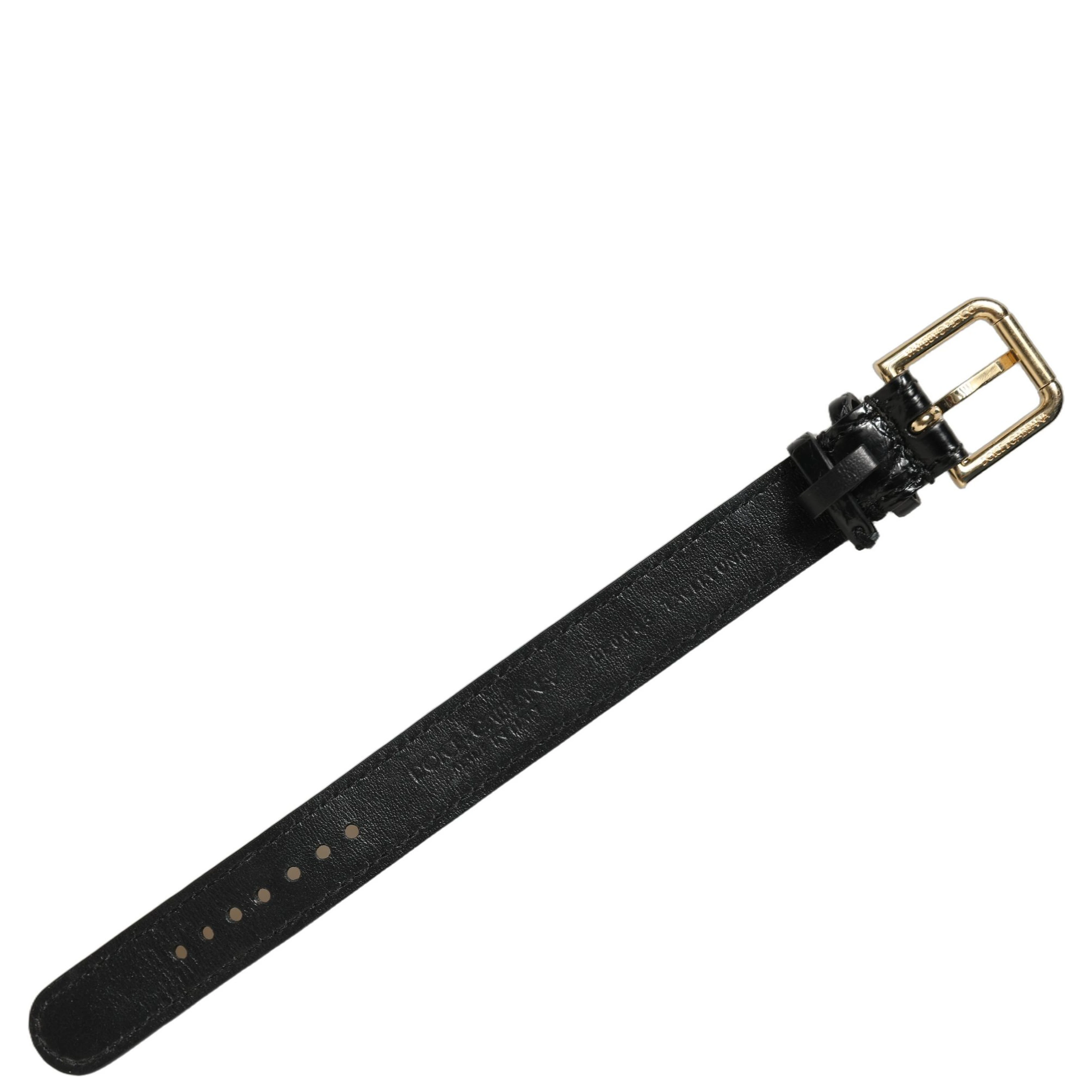 Black Textured Leather Gold Buckle Belt Strap Bracelet