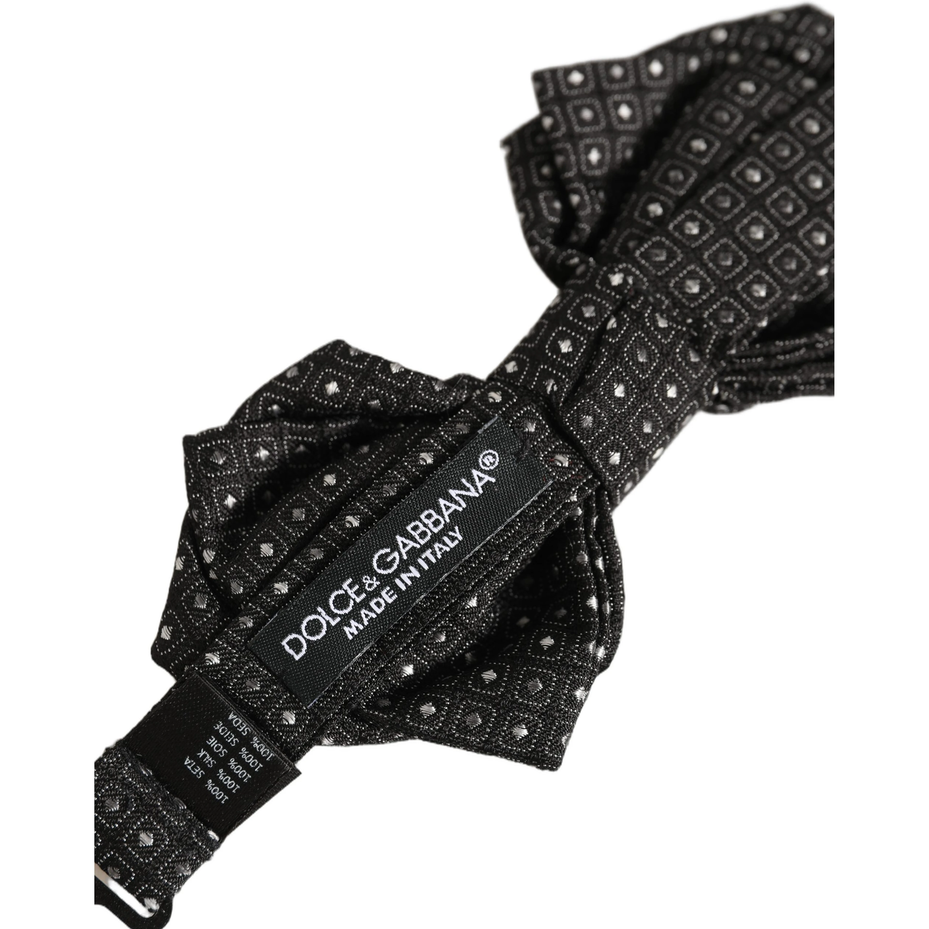 Men Black Polka Dot Silk Adjustable Neck Papillon Bow Tie