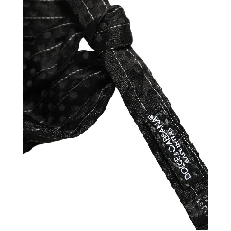 Men Black Pinstripe Silk Adjustable Neck Papillon Bow Tie