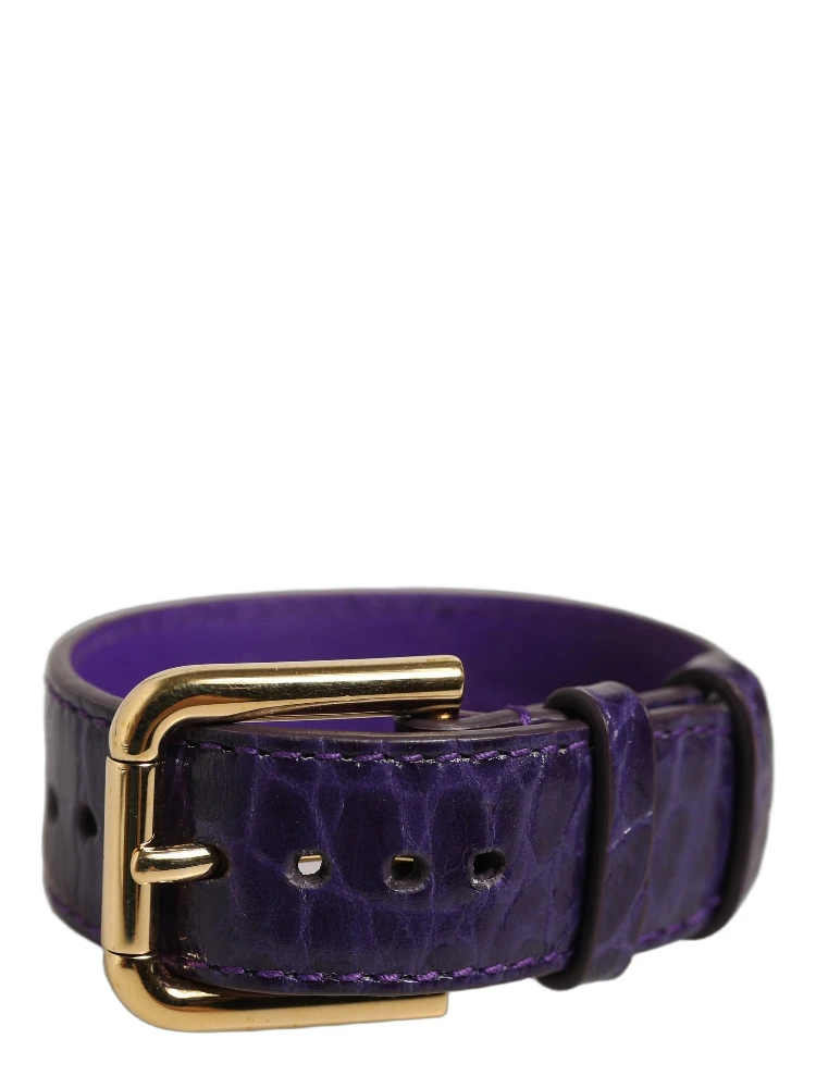 Violet Embossed Leather Gold Buckle Belt Strap Bracelet alternative