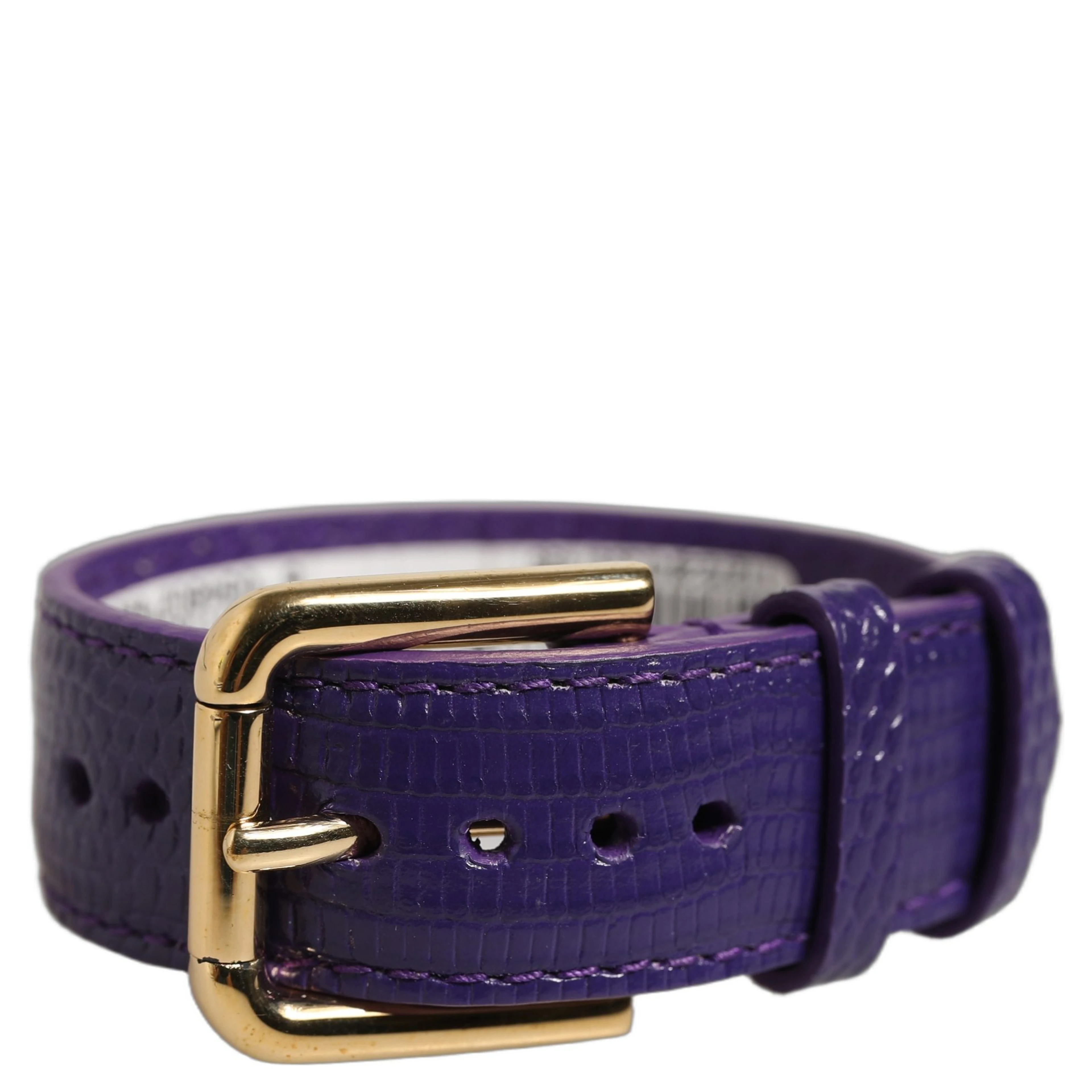 Violet Textured Leather Gold Buckle Belt Strap Bracelet
