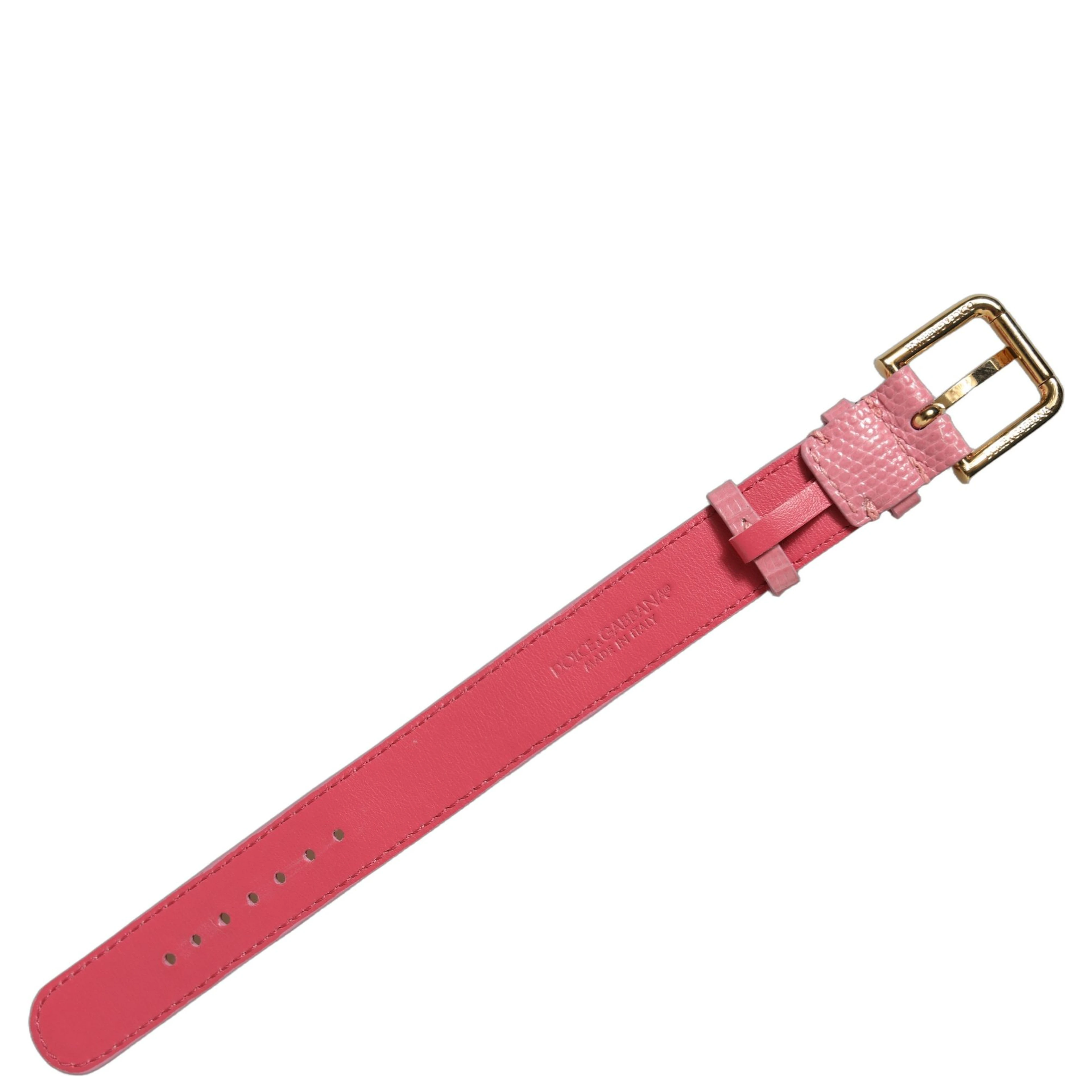 Pink Textured Leather Gold Buckle Belt Strap Bracelet
