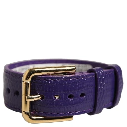 Violet Textured Leather Gold Buckle Belt Strap Bracelet