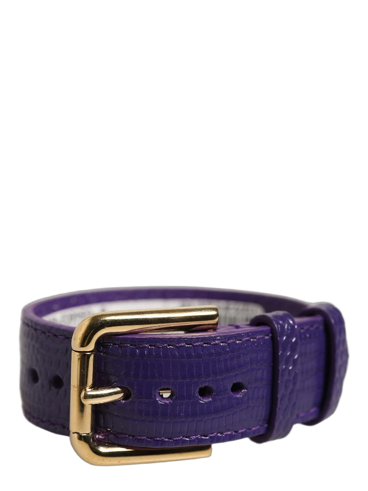 Violet Textured Leather Gold Buckle Belt Strap Bracelet alternative