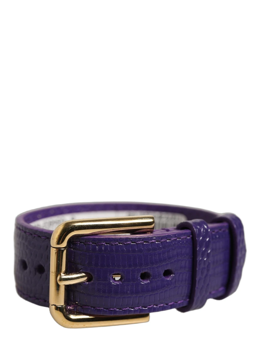 Violet Textured Leather Gold Buckle Belt Strap Bracelet