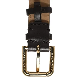 Black Calfskin Leather Gold Buckle Belt Strap Bracelet