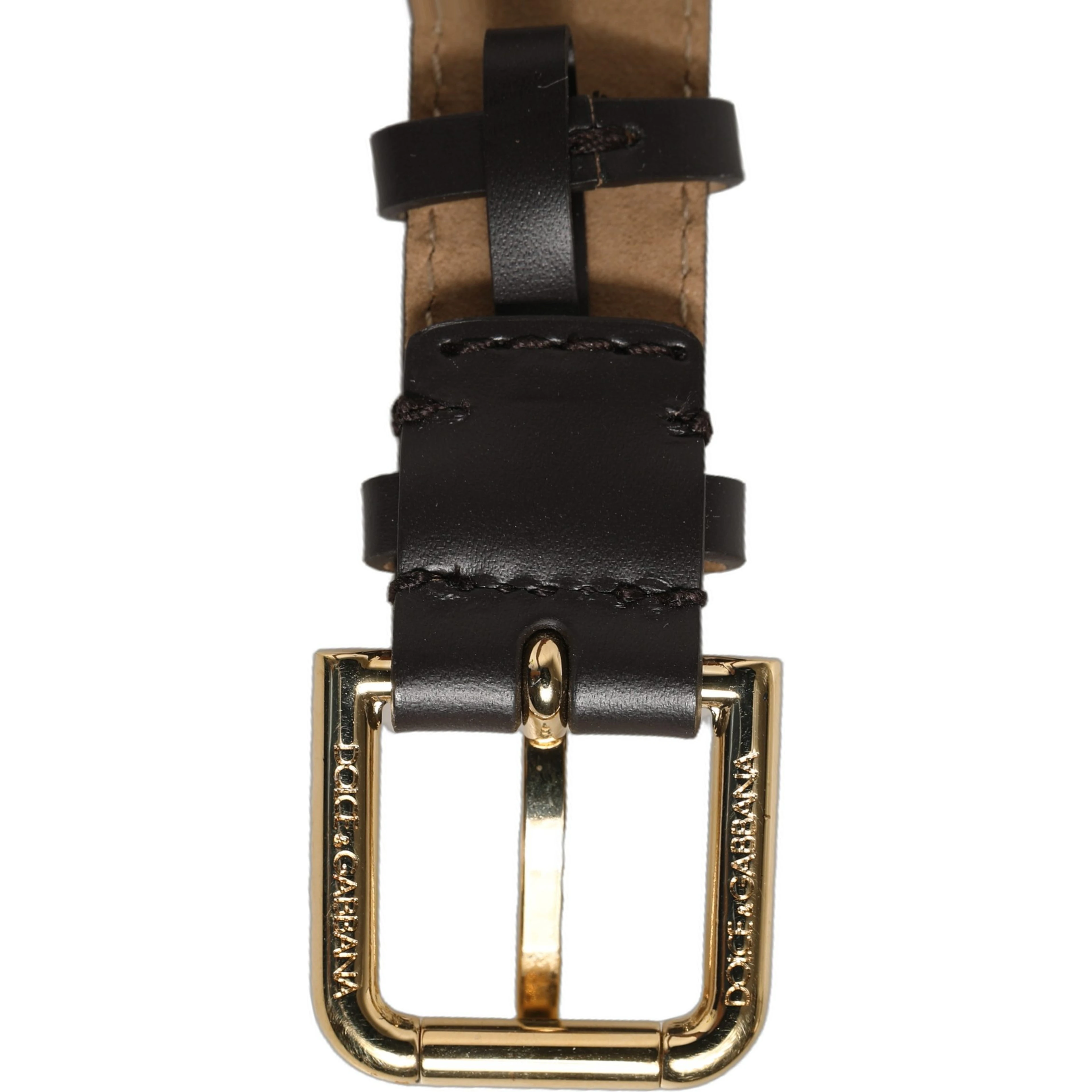 Black Calfskin Leather Gold Buckle Belt Strap Bracelet