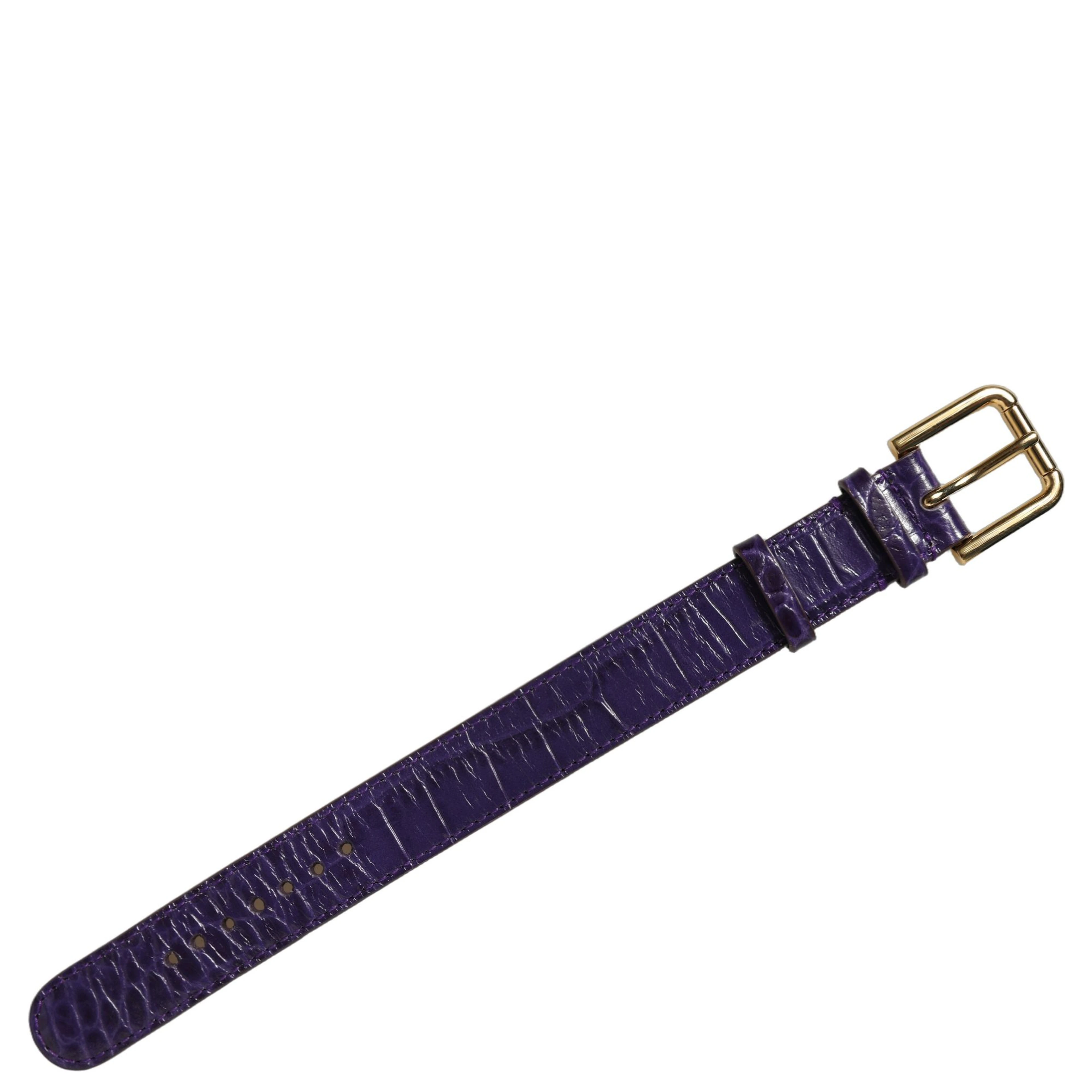 Violet Embossed Leather Gold Buckle Belt Strap Bracelet