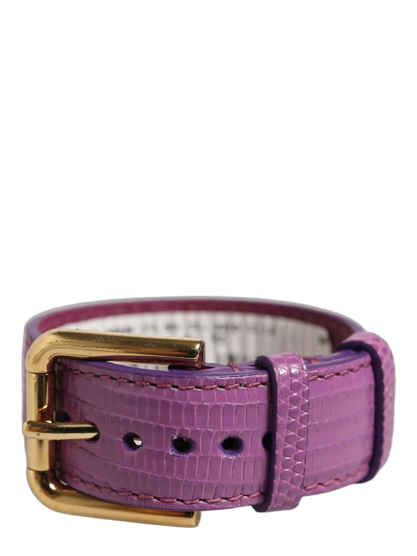 Purple Textured Leather Gold Buckle Belt Strap Bracelet