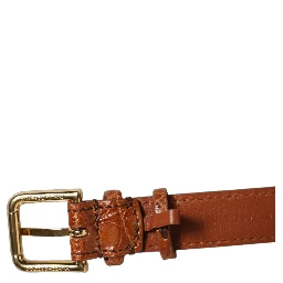 Brown Textured Leather Gold Buckle Belt Strap Bracelet