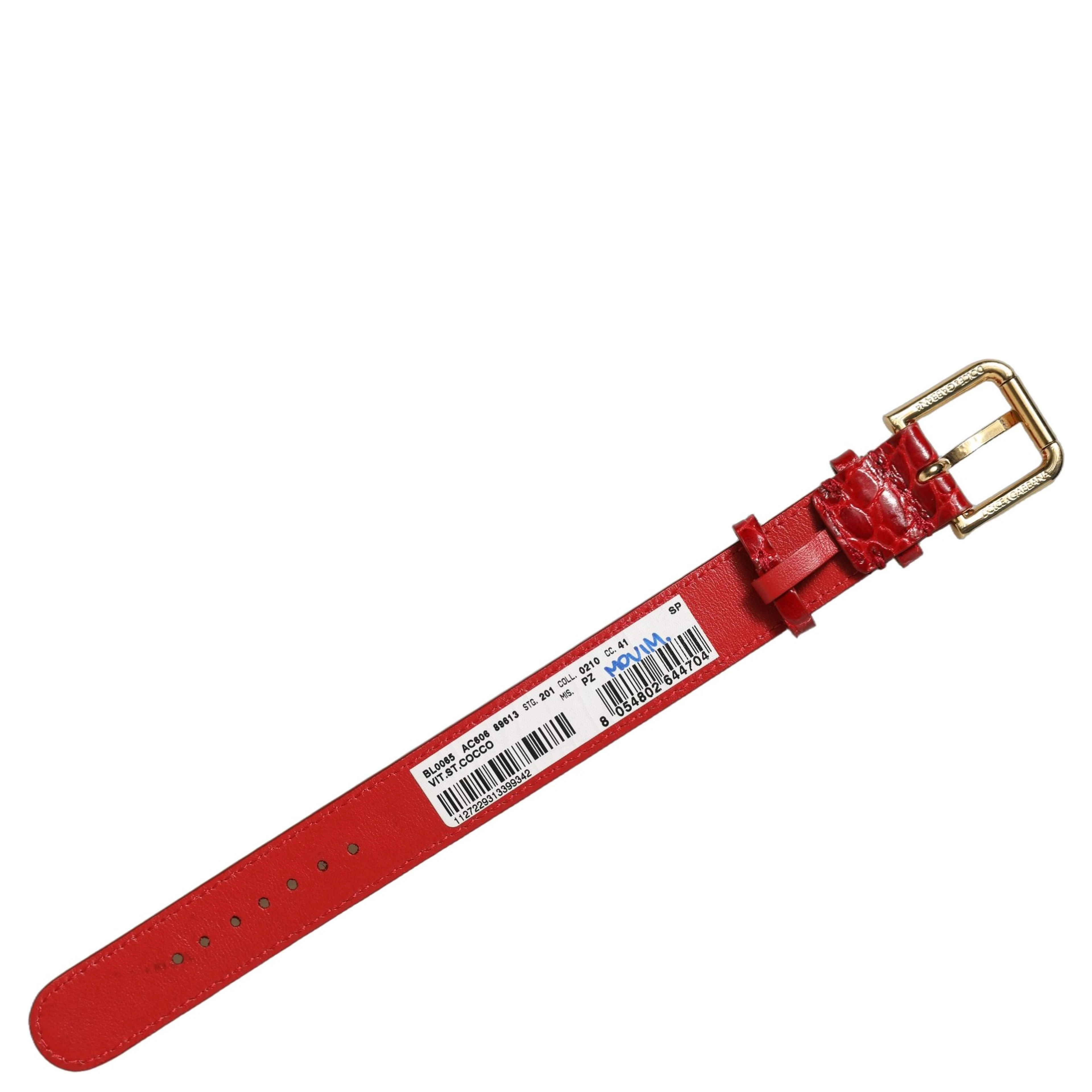 Red Embossed Leather Gold Buckle Belt Strap Bracelet