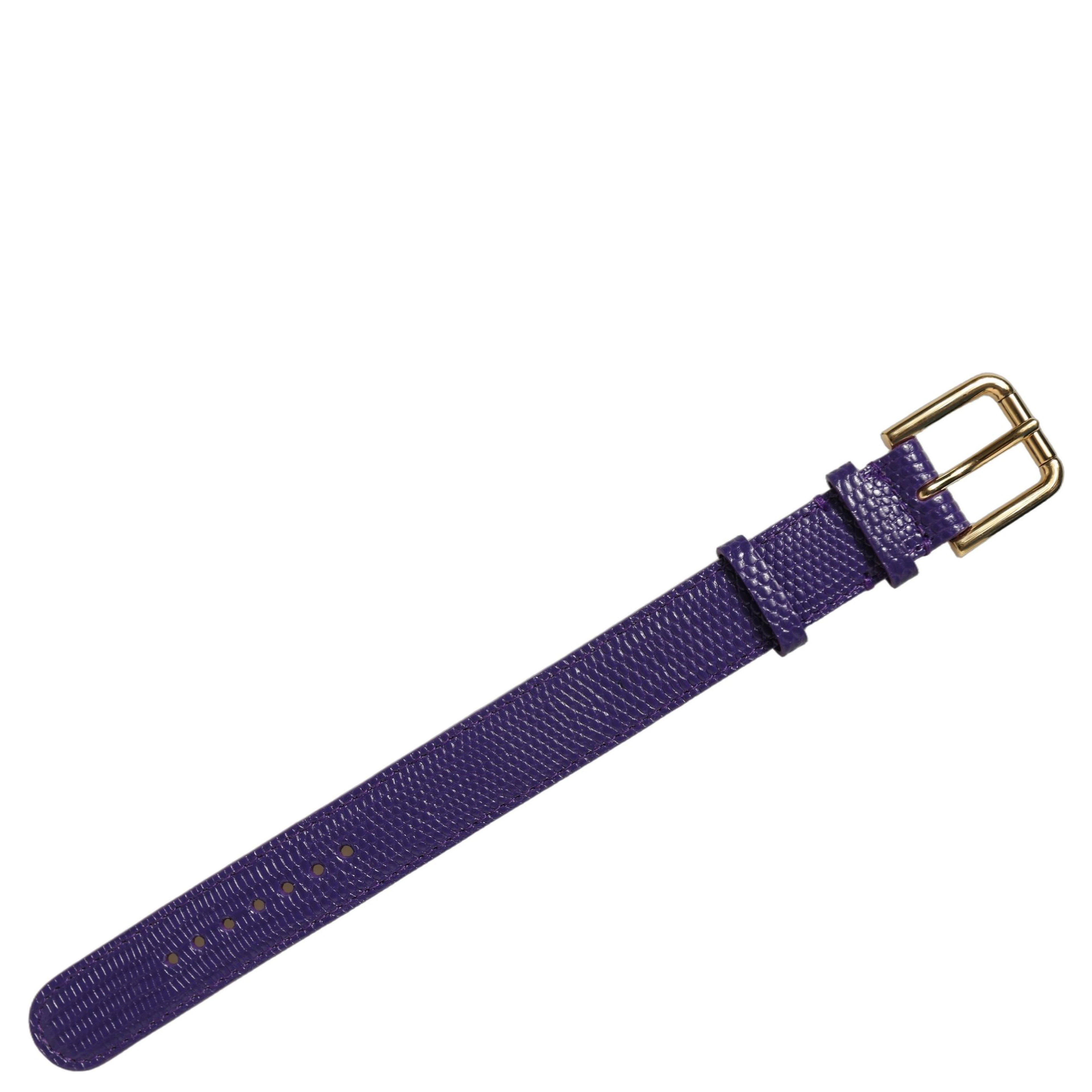 Violet Textured Leather Gold Buckle Belt Strap Bracelet