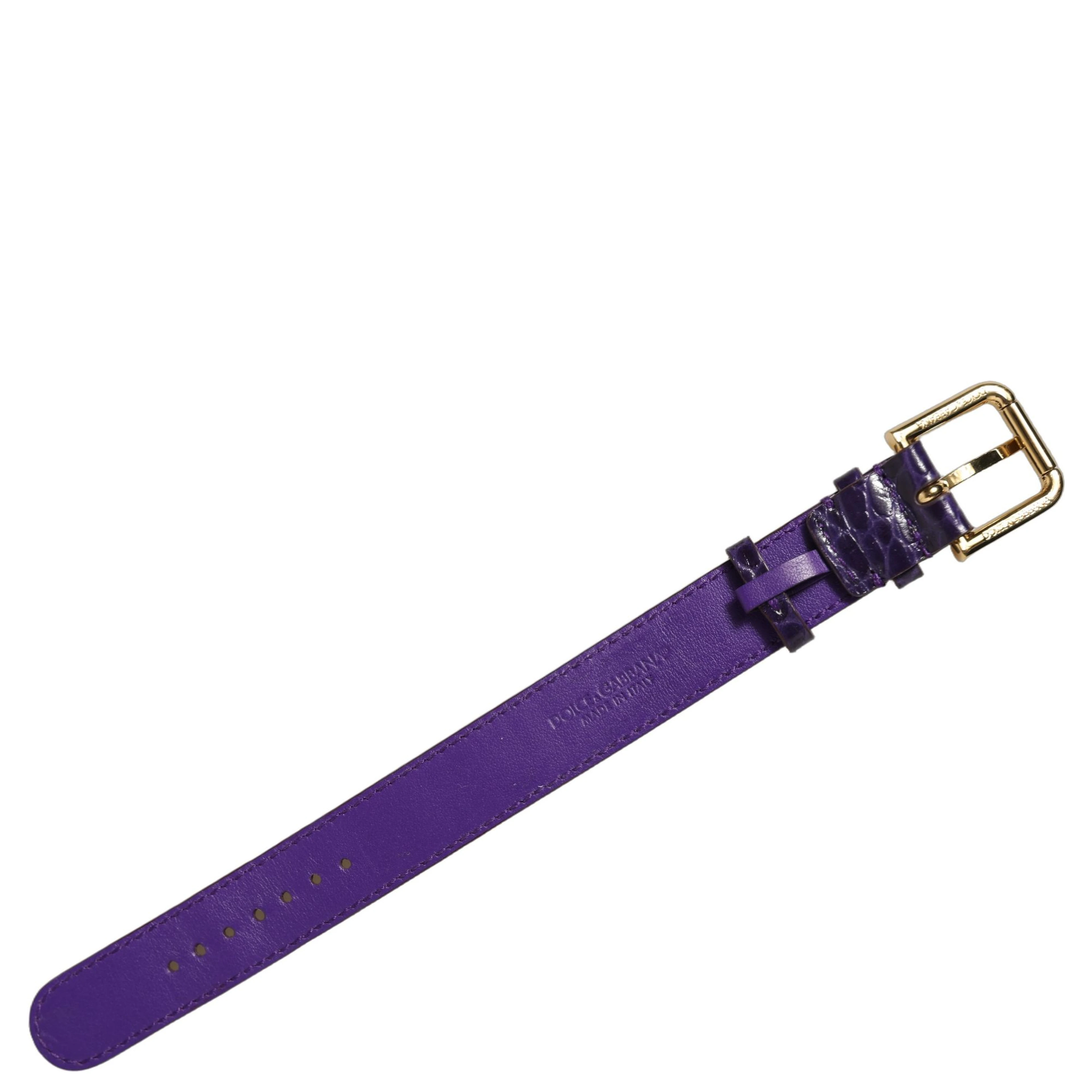 Violet Embossed Leather Gold Buckle Belt Strap Bracelet