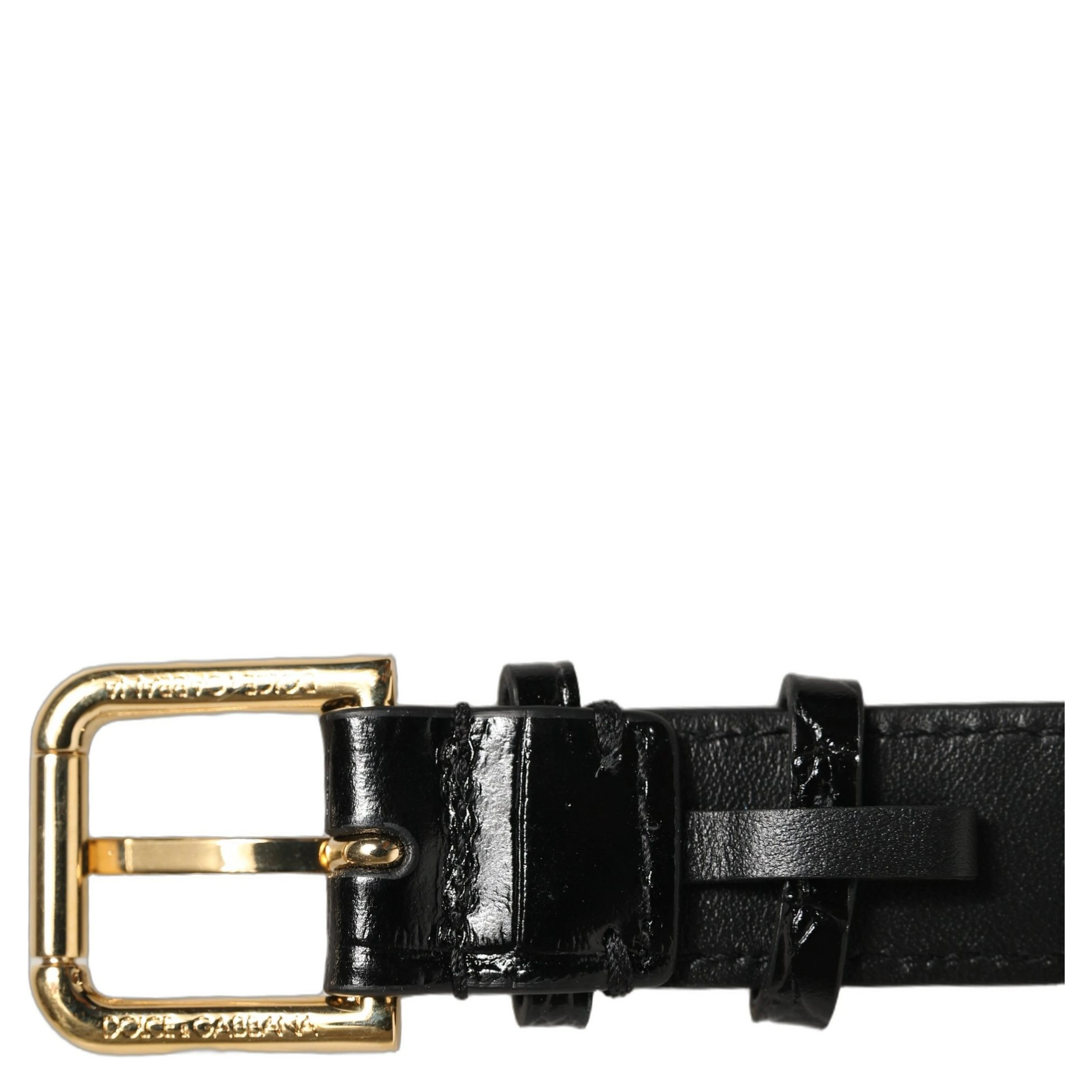 Black Textured Leather Gold Buckle Belt Strap Bracelet