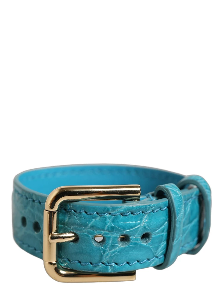 Turquoise Texture Leather Gold Buckle Belt Strap Bracelet