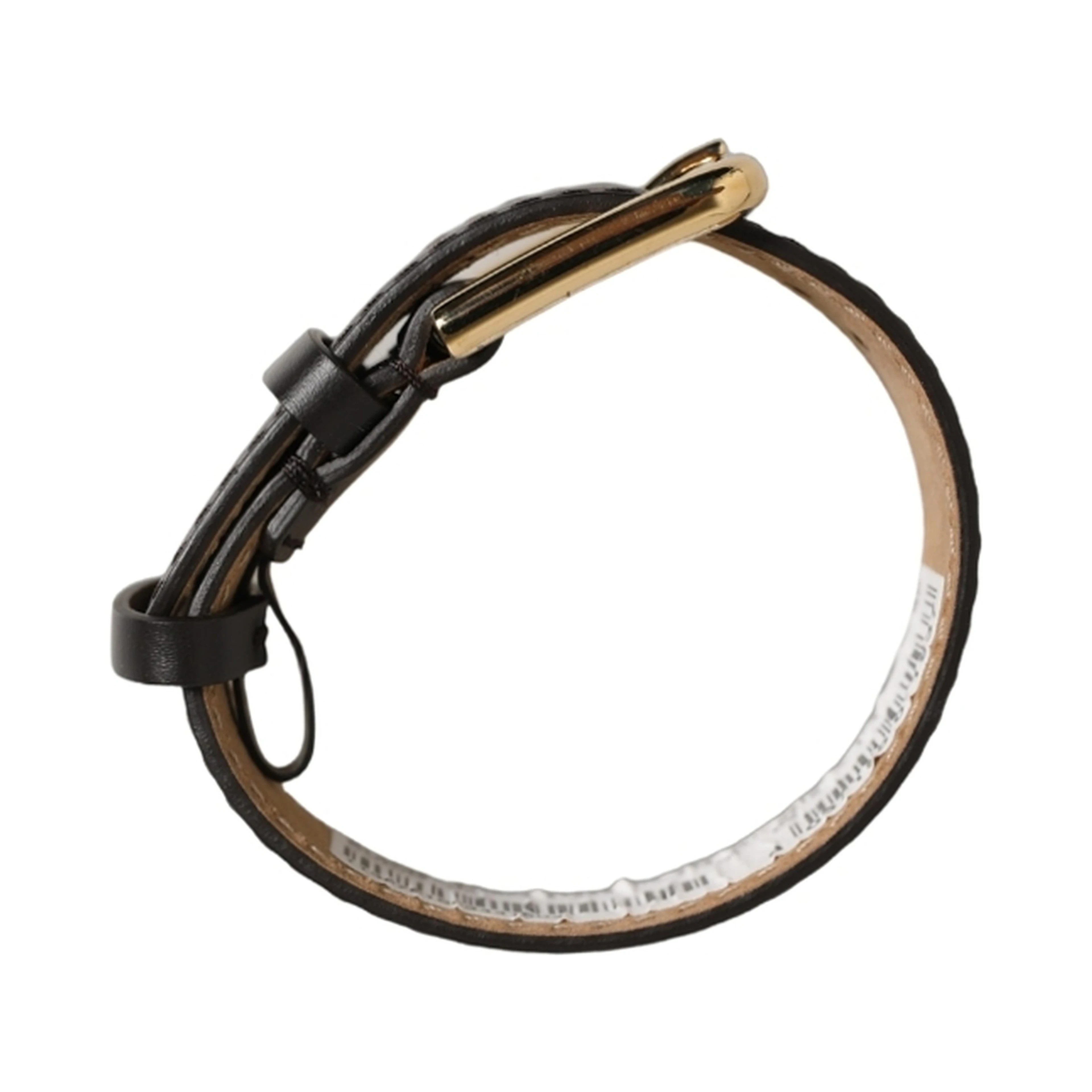 Black Calfskin Leather Gold Buckle Belt Strap Bracelet