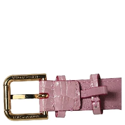 Pink Embossed Leather Gold Buckle Belt Strap Bracelet