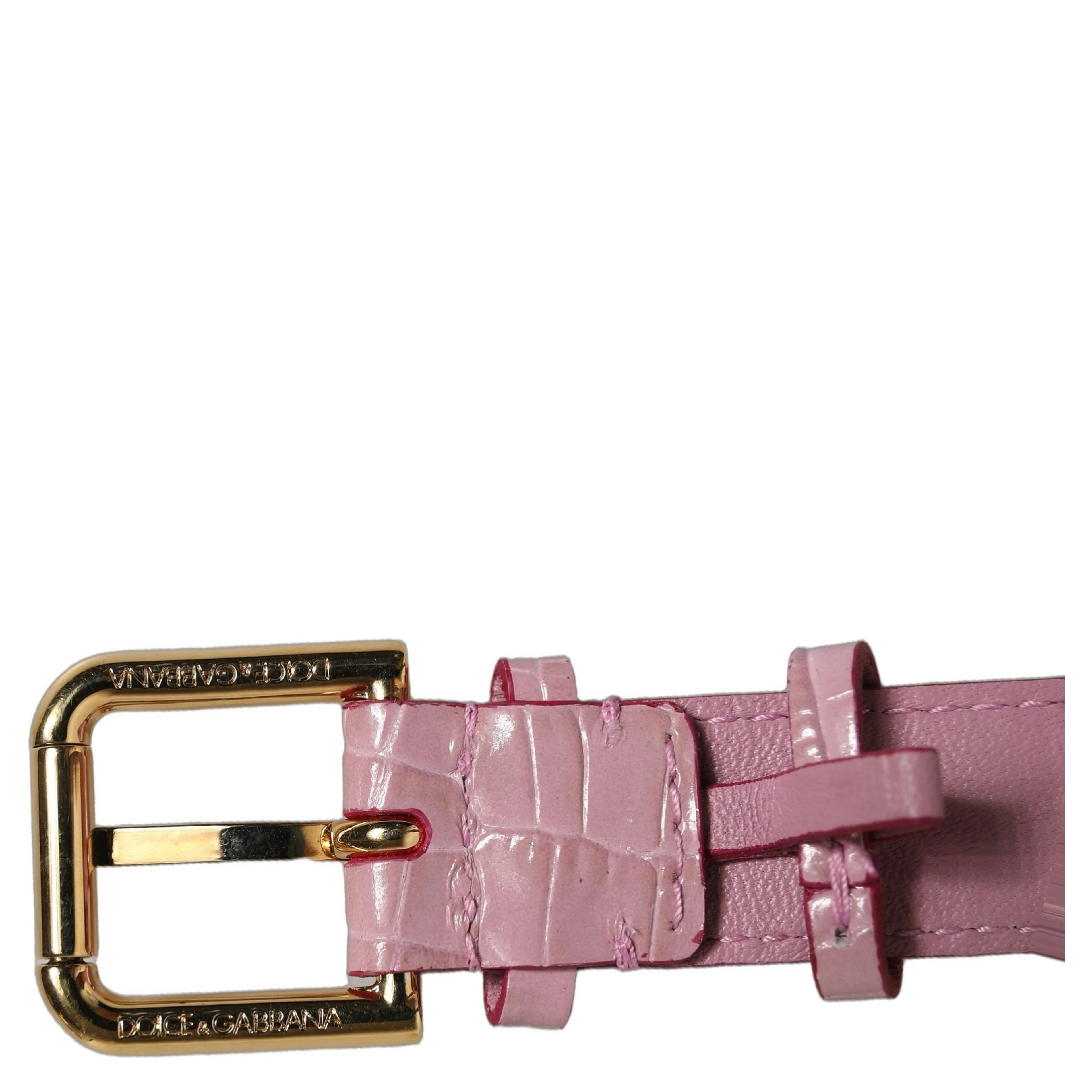 Pink Embossed Leather Gold Buckle Belt Strap Bracelet