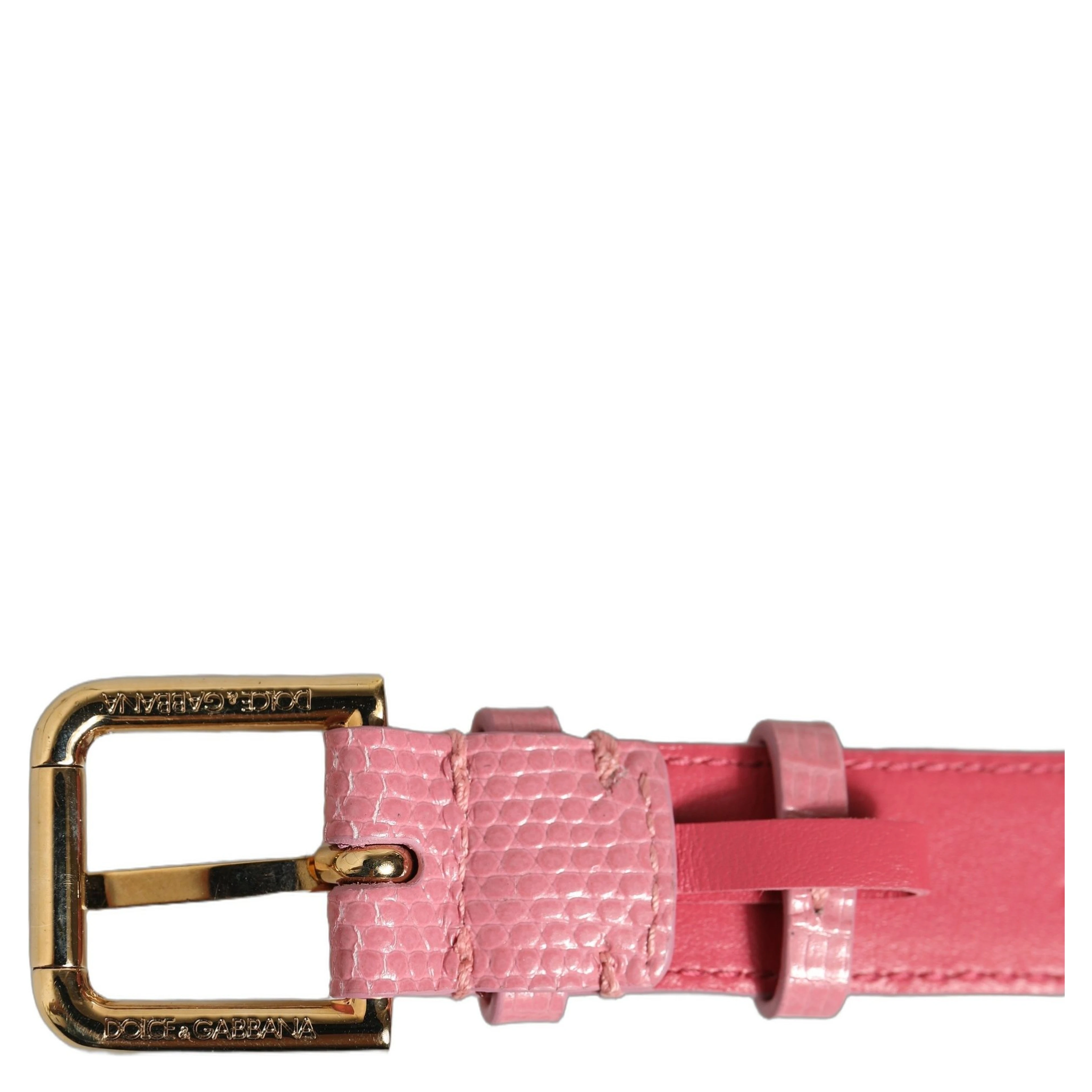Pink Textured Leather Gold Buckle Belt Strap Bracelet