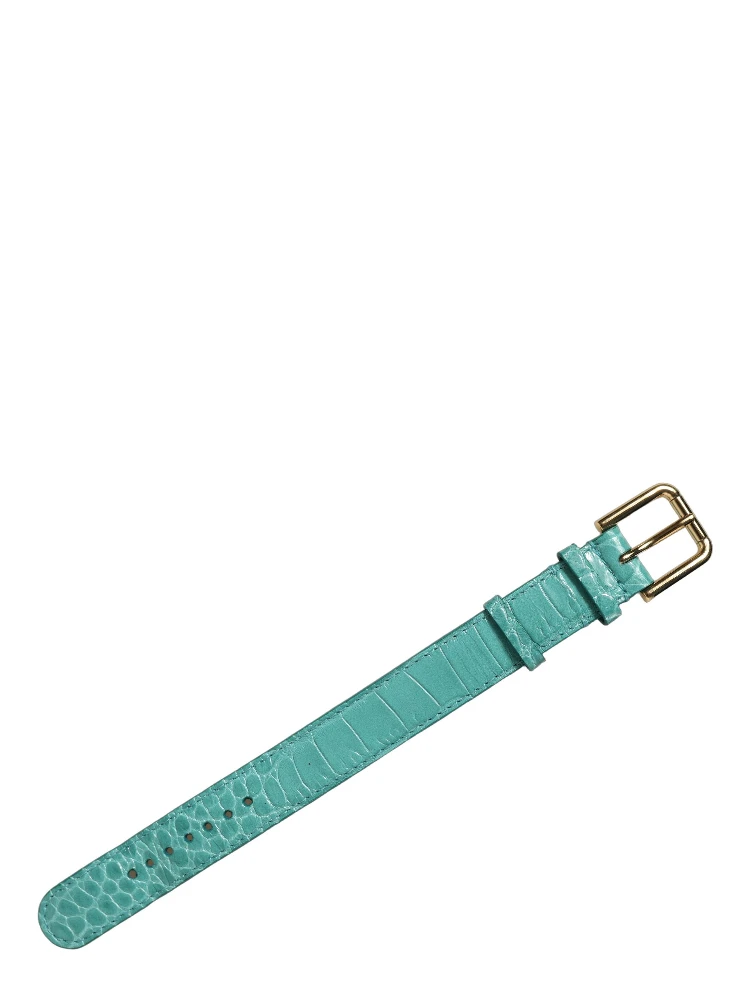 Blue Embossed Leather Gold Buckle Belt Strap Bracelet
