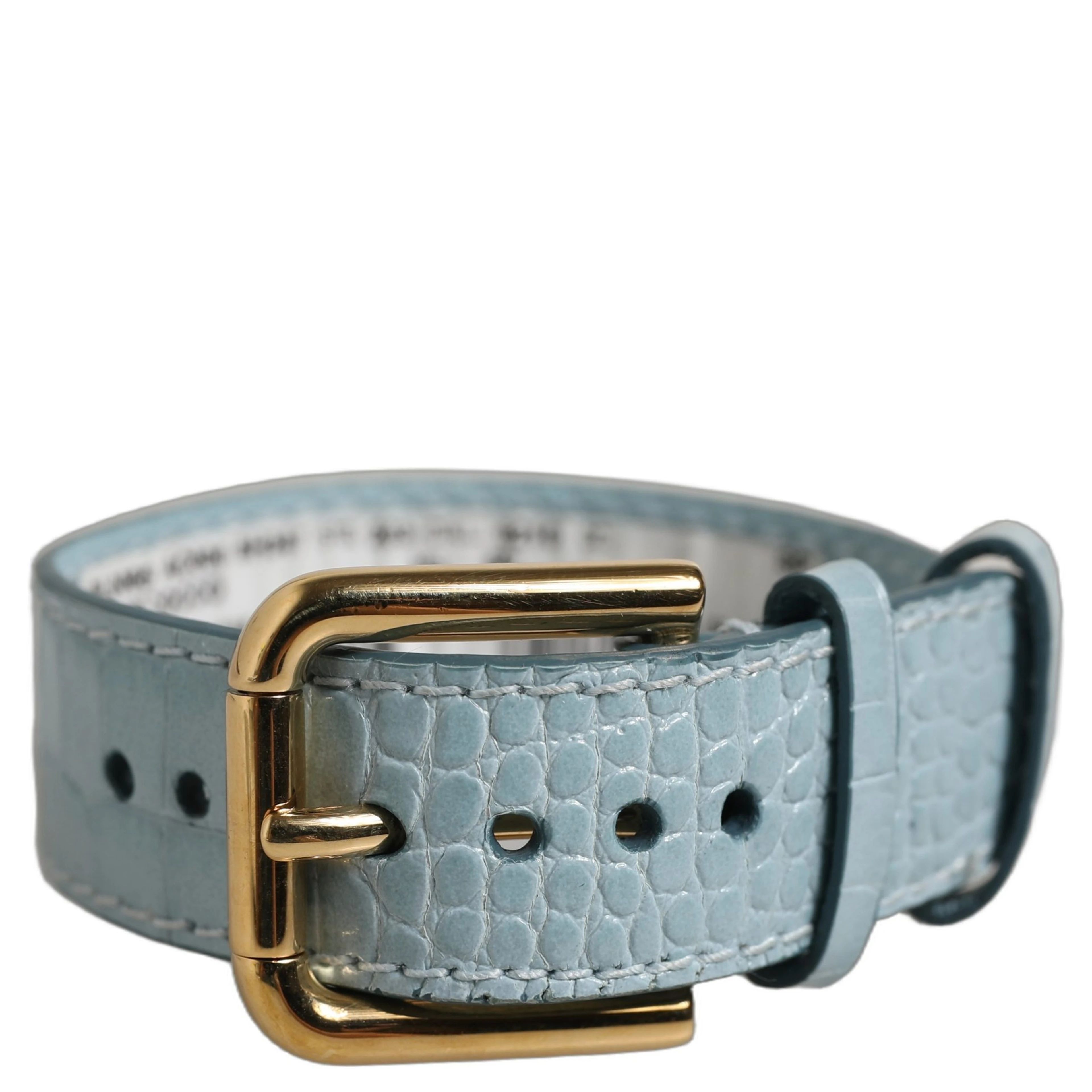 Blue Embossed Leather Gold Buckle Belt Strap Bracelet