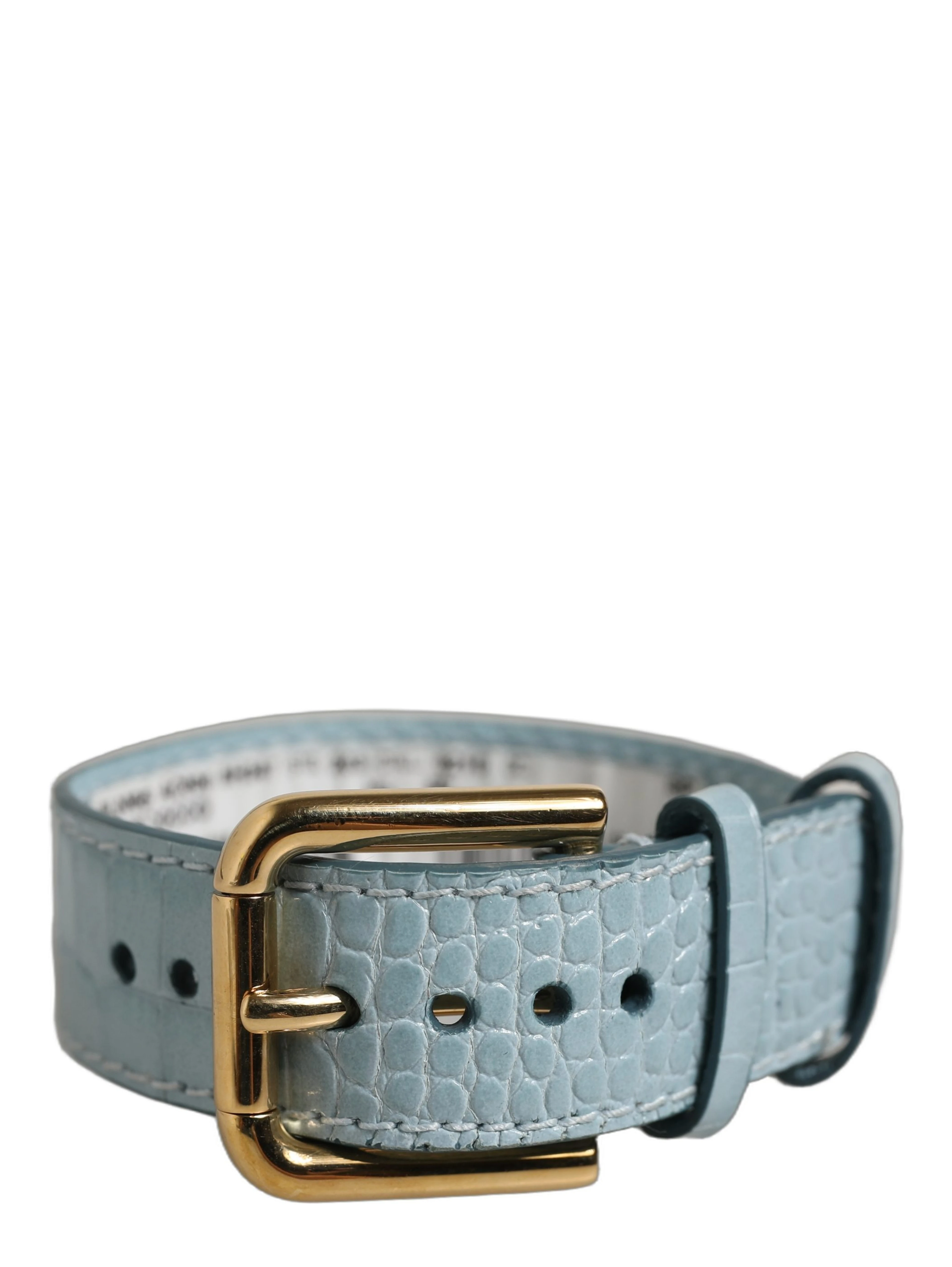 Blue Embossed Leather Gold Buckle Belt Strap Bracelet