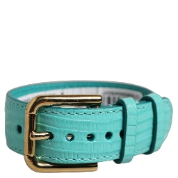 Blue Textured Leather Gold Buckle Belt Strap Bracelet