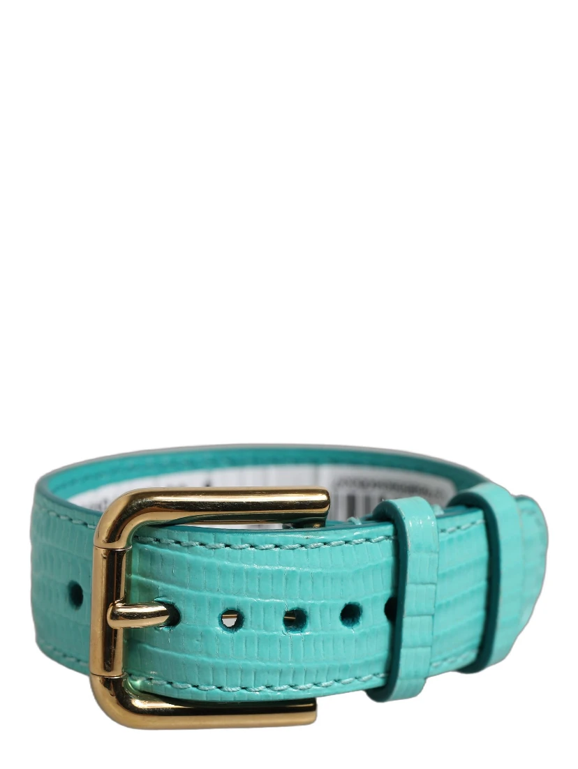 Blue Textured Leather Gold Buckle Belt Strap Bracelet