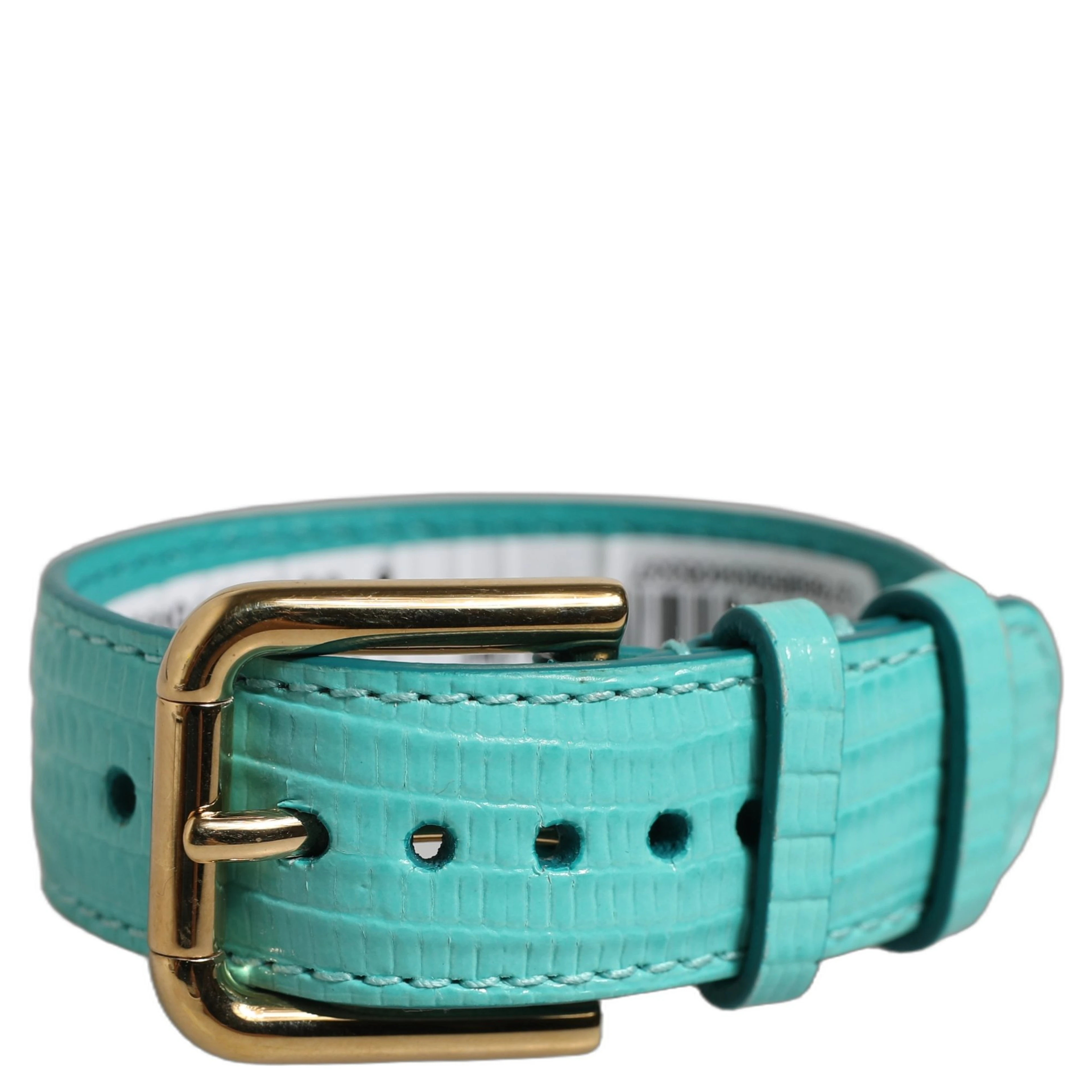 Blue Textured Leather Gold Buckle Belt Strap Bracelet