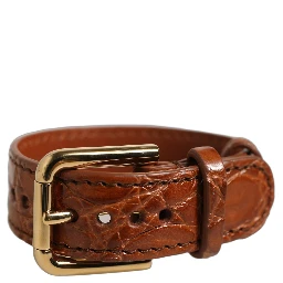 Brown Textured Leather Gold Buckle Belt Strap Bracelet