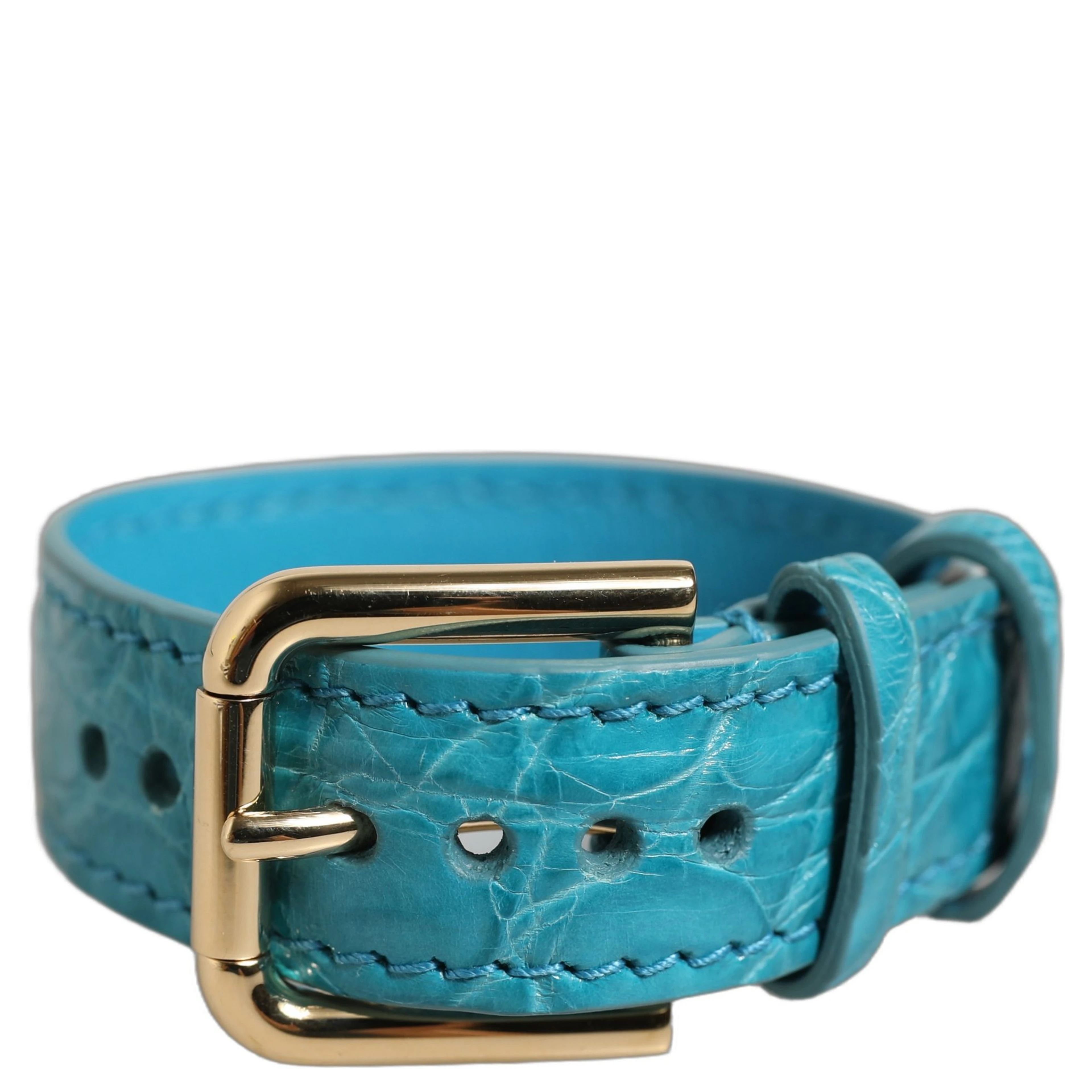Turquoise Texture Leather Gold Buckle Belt Strap Bracelet