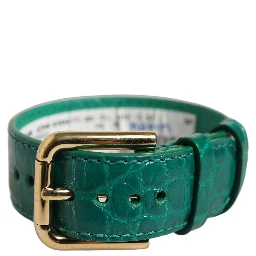 Green Embossed Leather Gold Buckle Belt Strap Bracelet
