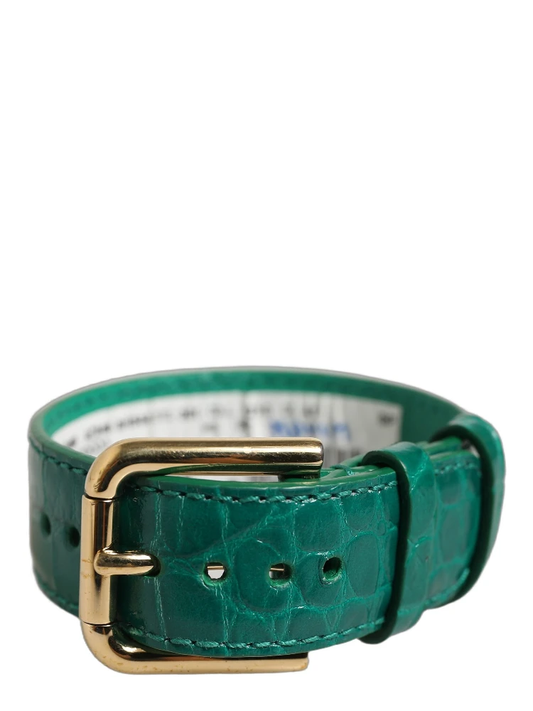 Green Embossed Leather Gold Buckle Belt Strap Bracelet