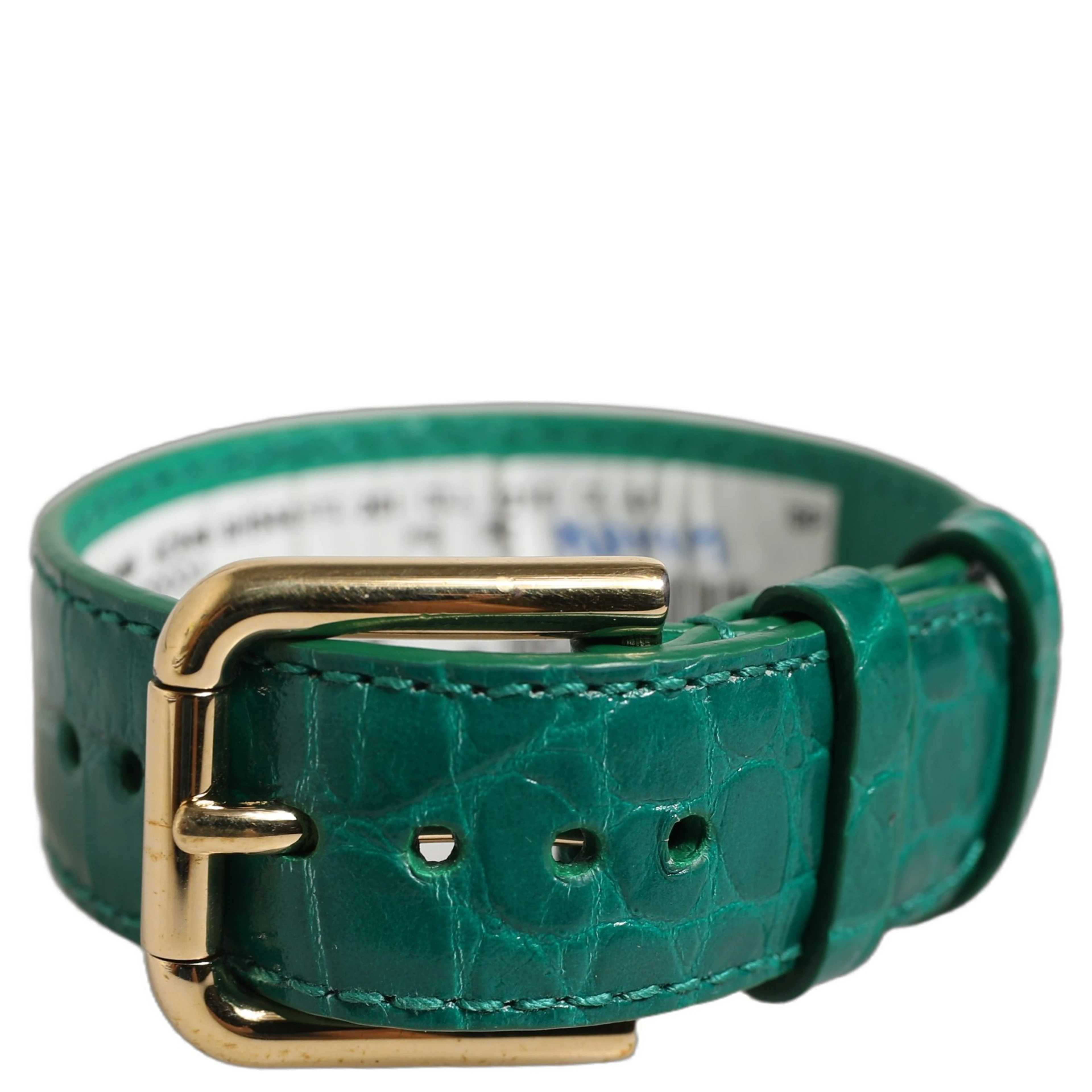 Green Embossed Leather Gold Buckle Belt Strap Bracelet